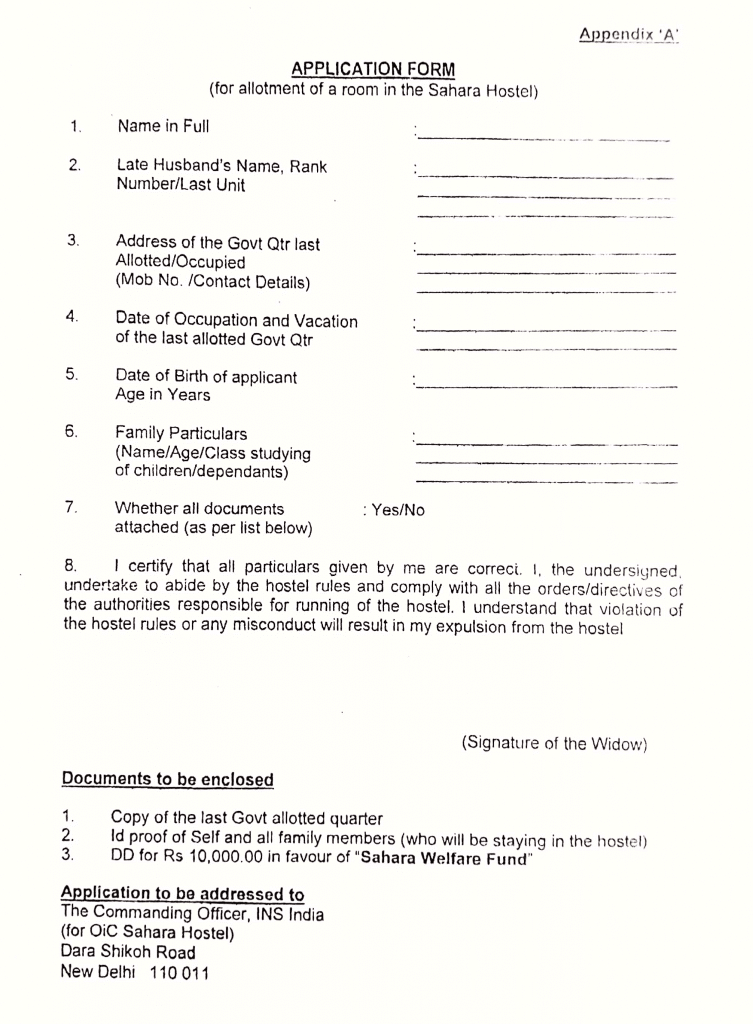 Sahara hostel Application Form
