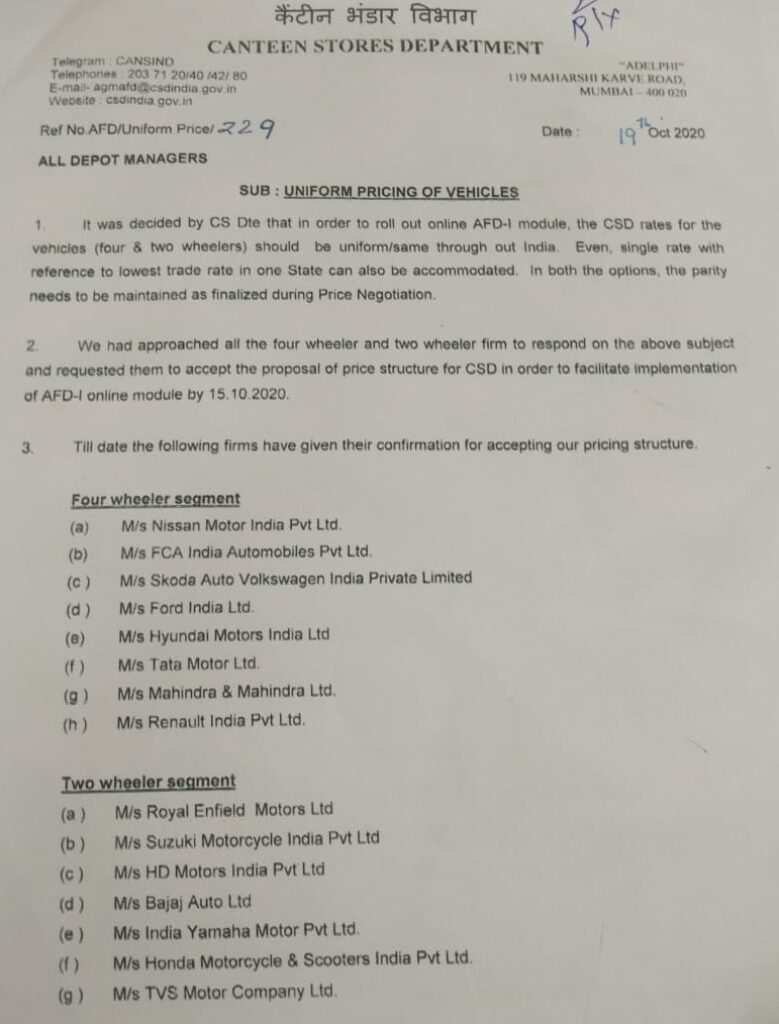 Uniform Pricing of Vehicles in CSD Canteens