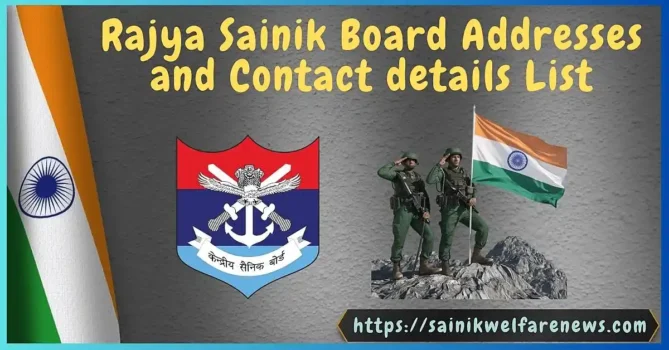 Rajya Sainik Board Addresses and Contact details List