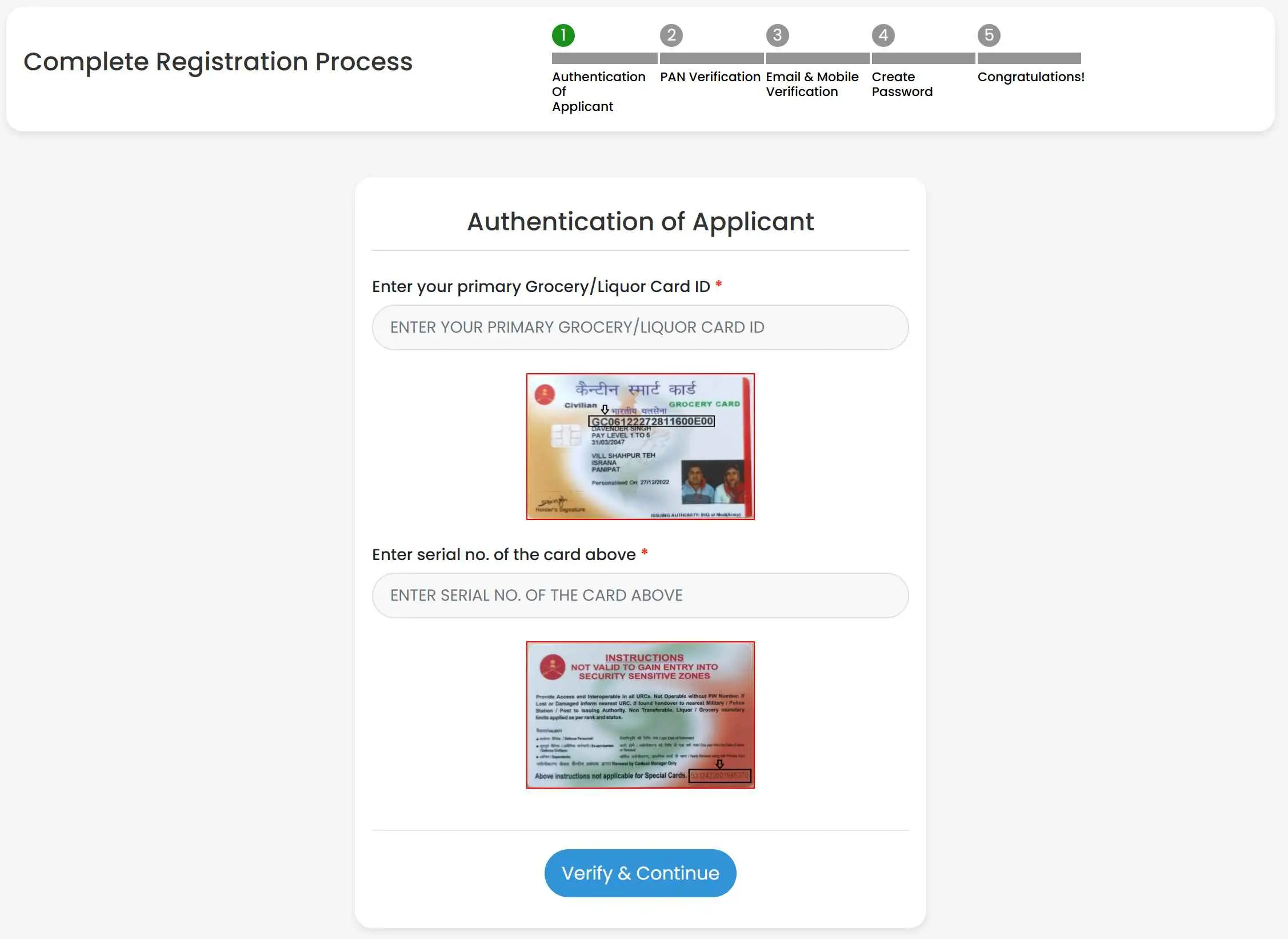 Canteen Card Registration Process