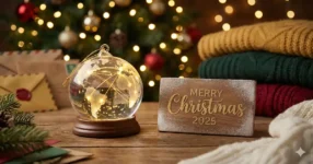Merry Christmas Wishes 2025 glowing globe and festive decorations representing worldwide greetings